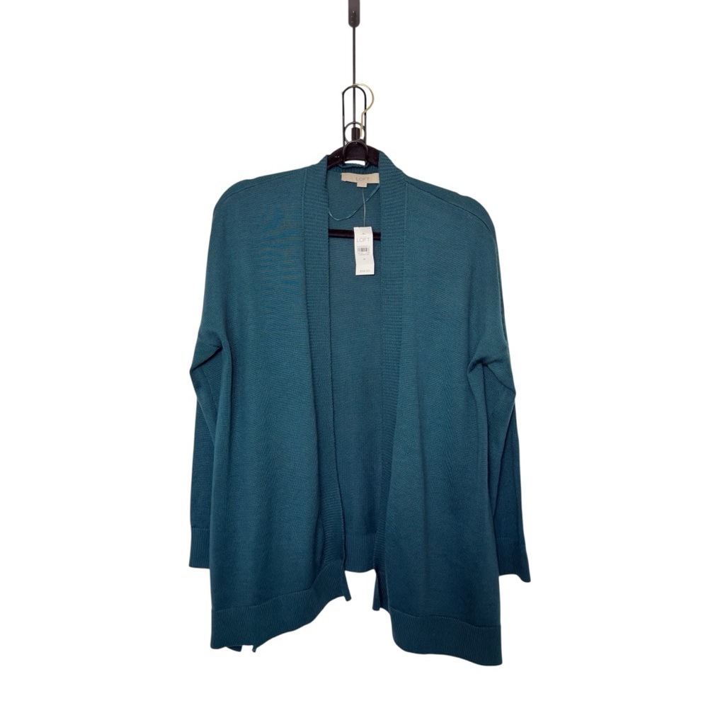 Loft‎ Medium Green Open Front Cardigan Preppy Casual Minimalist Office